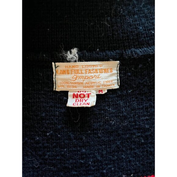 Vintage Lambswool Cardigan Sweater Hand Loomed Striped Navy Red White Sz M - Picture 6 of 7